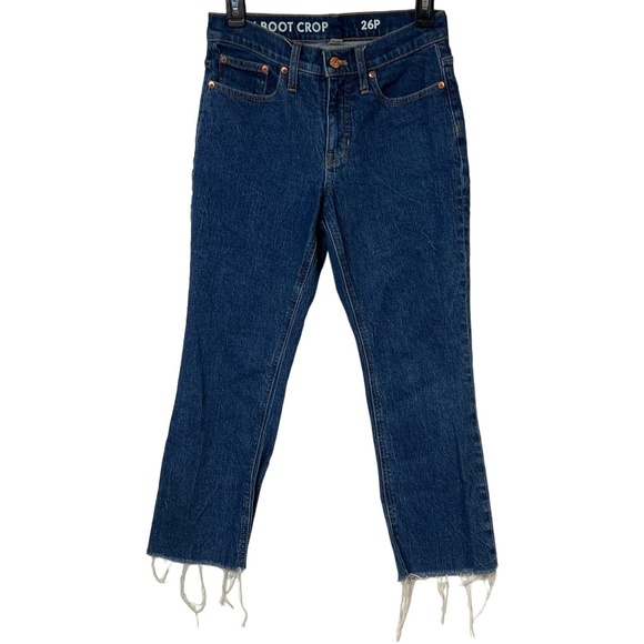 J.Crew Cropped Jeans 26P Blue Denim Demi Boot Crop Fringe 5-Pocket Petite - Picture 1 of 14